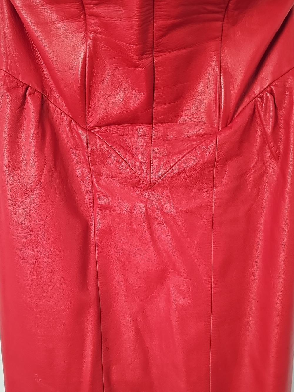 Wilson's Strapless Red 100% Leather Sweetheart Neckline Smocked Back Dress Y2K - Picture 5 of 14